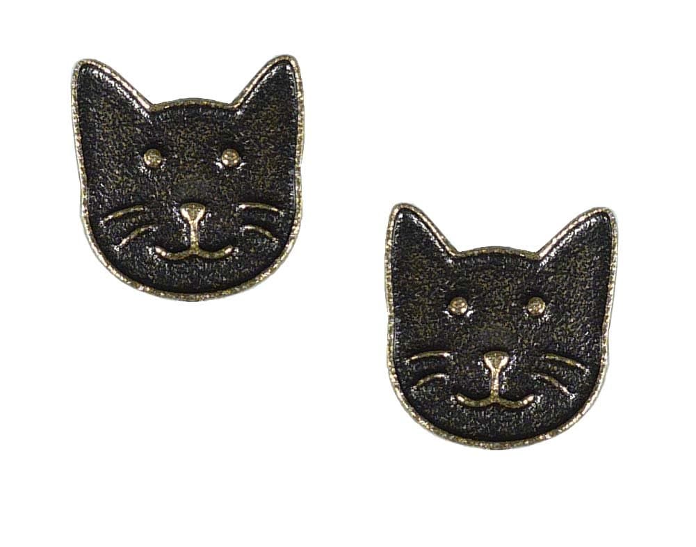 Brass Tiny Cat Face Post Earrings 5010-B