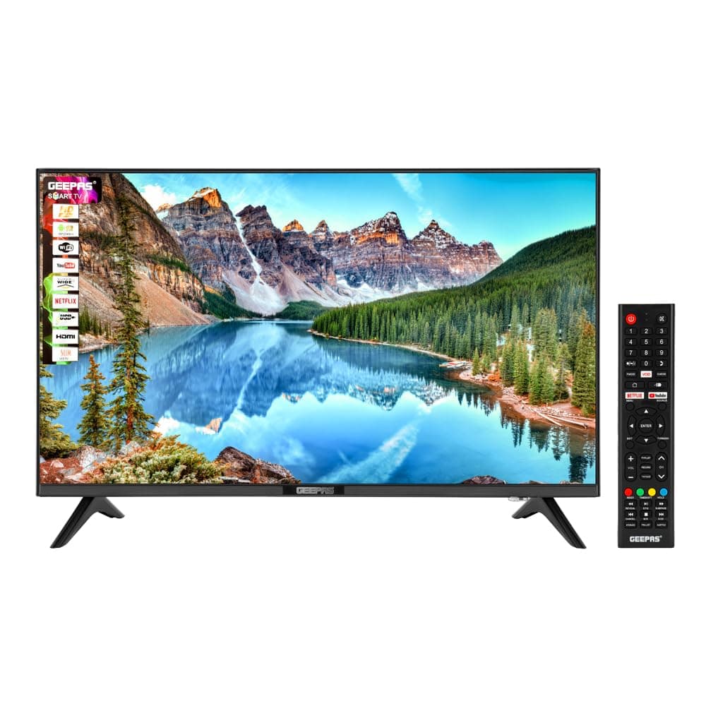 Geepas 32-Inch HD Smart LED TV, Android 14.0, Wi-Fi, HDMI, USB, Headphone Jack, Remote Control, GLED3202SCHD, Black