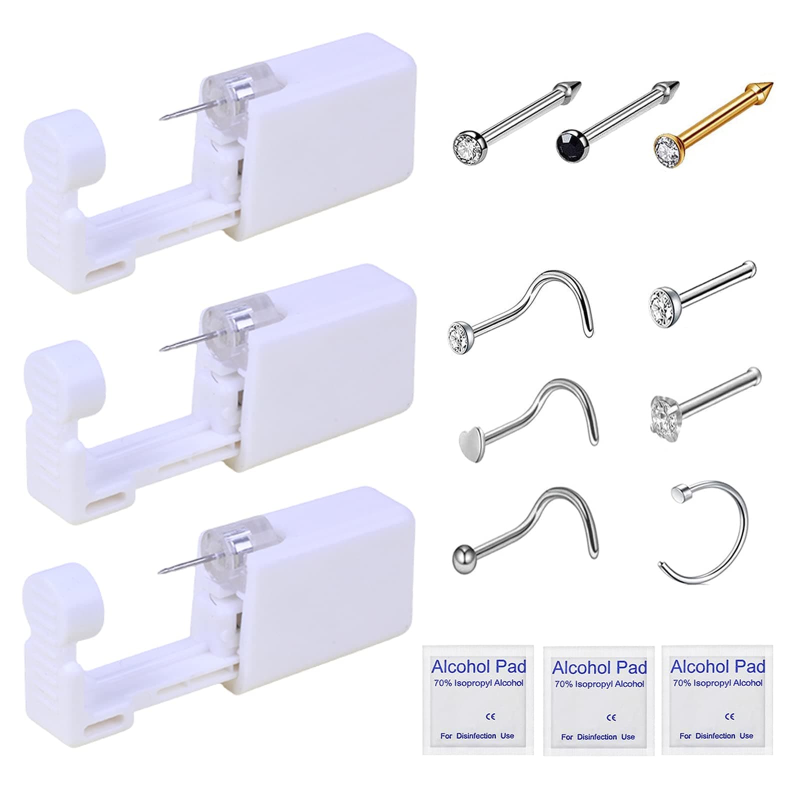 - Nose Piercing Kit - 3 Pack Self Piercing Gun, Disposable Safety Kit with Nose Rings and Studs