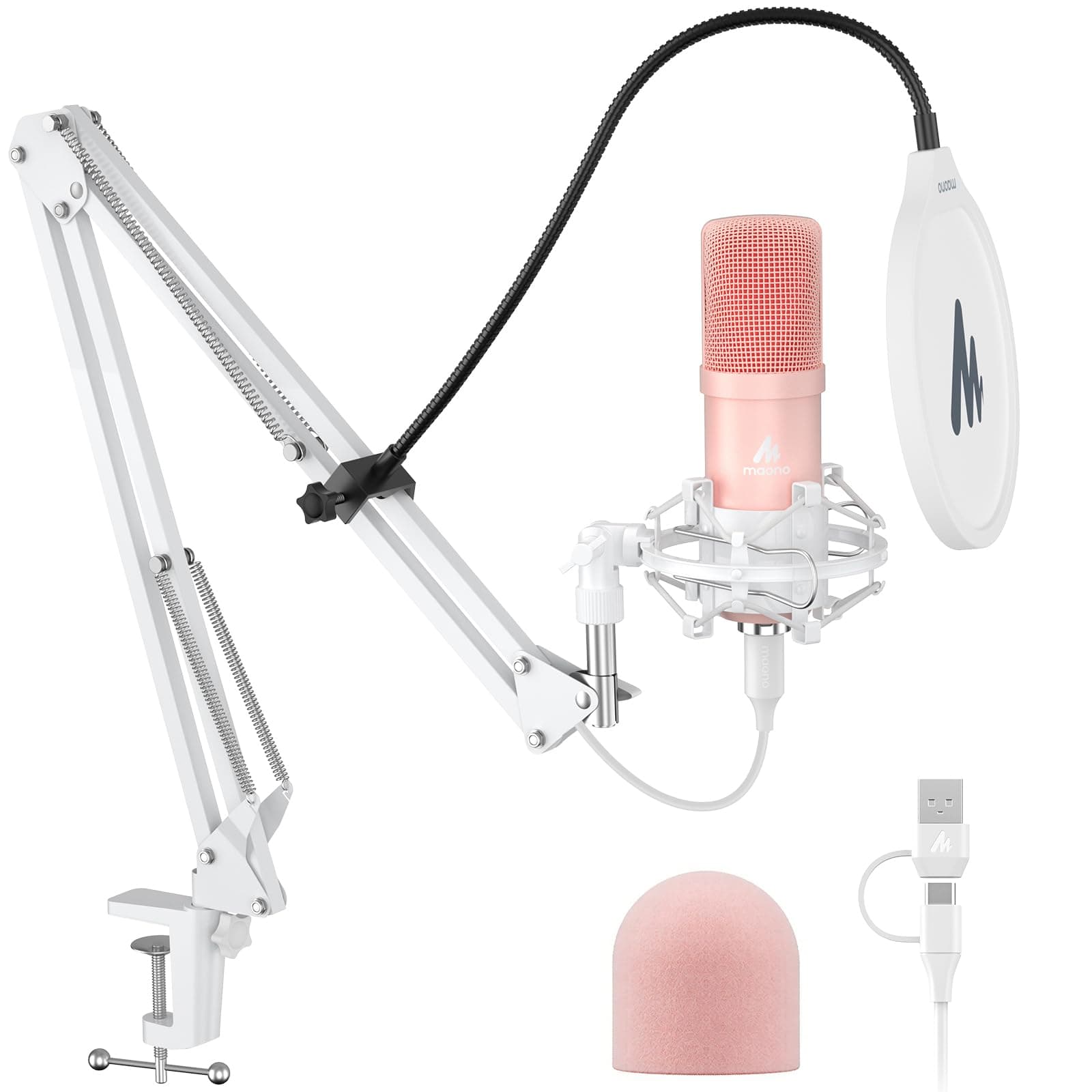 MAONO USB Microphone, 192kHz/24bit Plug & Play PC Computer Podcast Condenser Cardioid Metal Mic Kit with Professional Sound Chipset for Recording, Gaming, Singing, YouTube, AU-A04 Pink