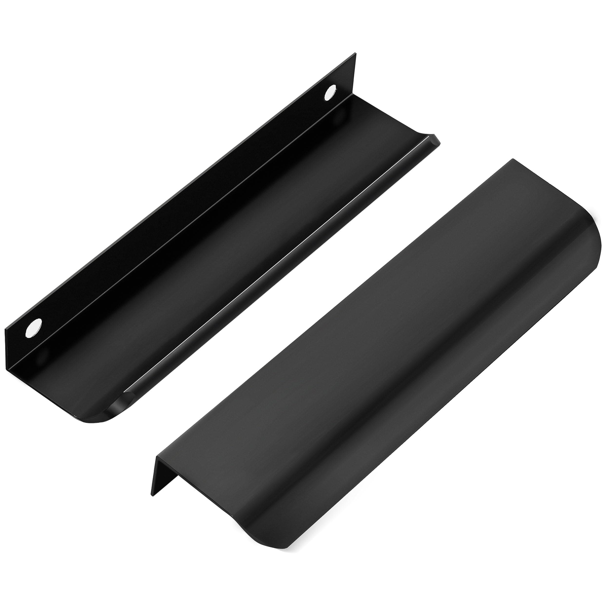 Cabinet Handles - 10 Pack Finger Pulls for Cabinets and Drawers - Sleek Aluminum Concealed Cabinet Drawer Handle Pull for Wardrobe, Kitchen (10, Black, Overall 3.15" (Hole 2.52"))