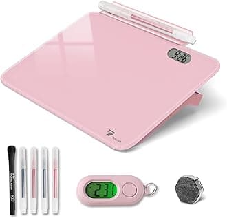 Small Glass Desk Whiteboard Dry-Erase Board with Clock, Small Travel Reminder...