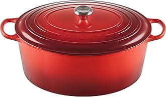 Enameled Dutch Oven Cast Iron Signature Oval Casserole, 40cm, 15.5 Qt, Cerise