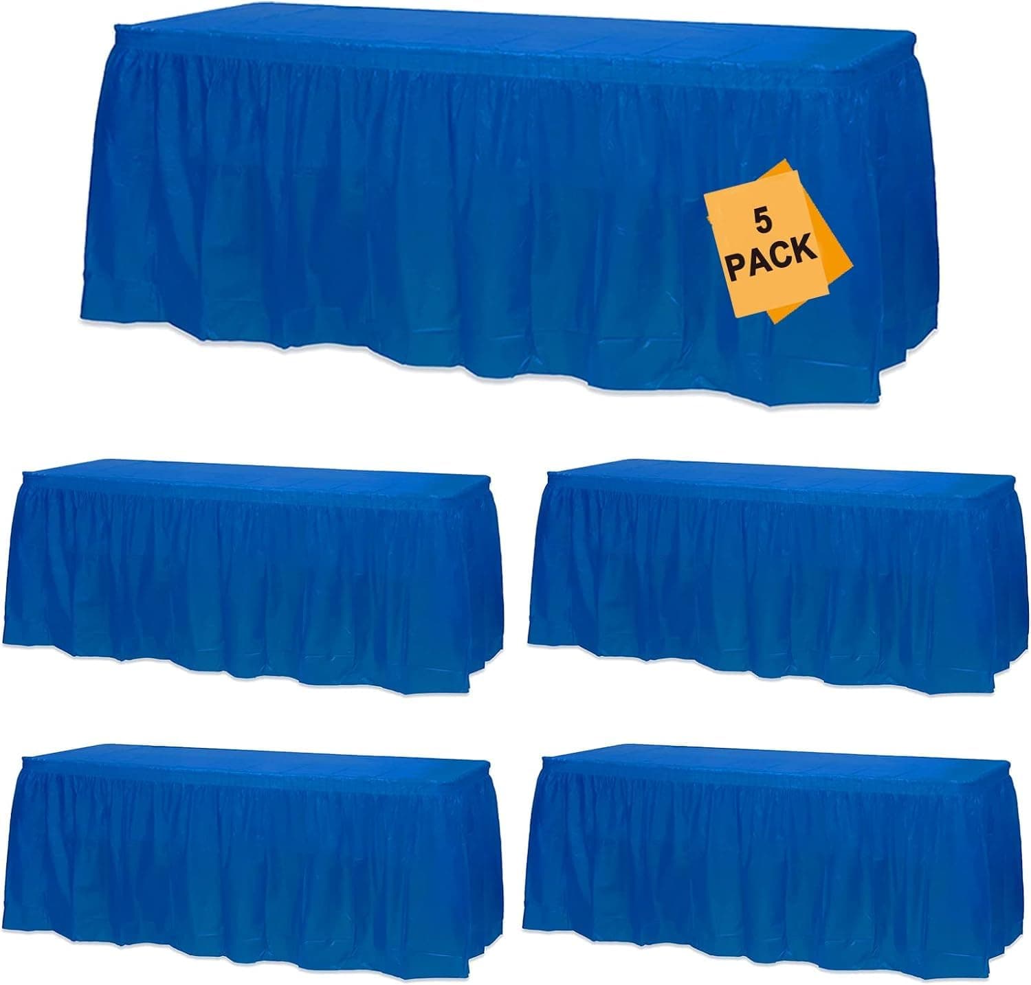 5 Pack Disposable Tablecloth and Table Skirt Set, 5 Plastic Tablecloth (54" x 108") and 5 Plastic Table Skirt (14ft) for Wedding Party Baby Shower Birthday (Pure Deep Blue)