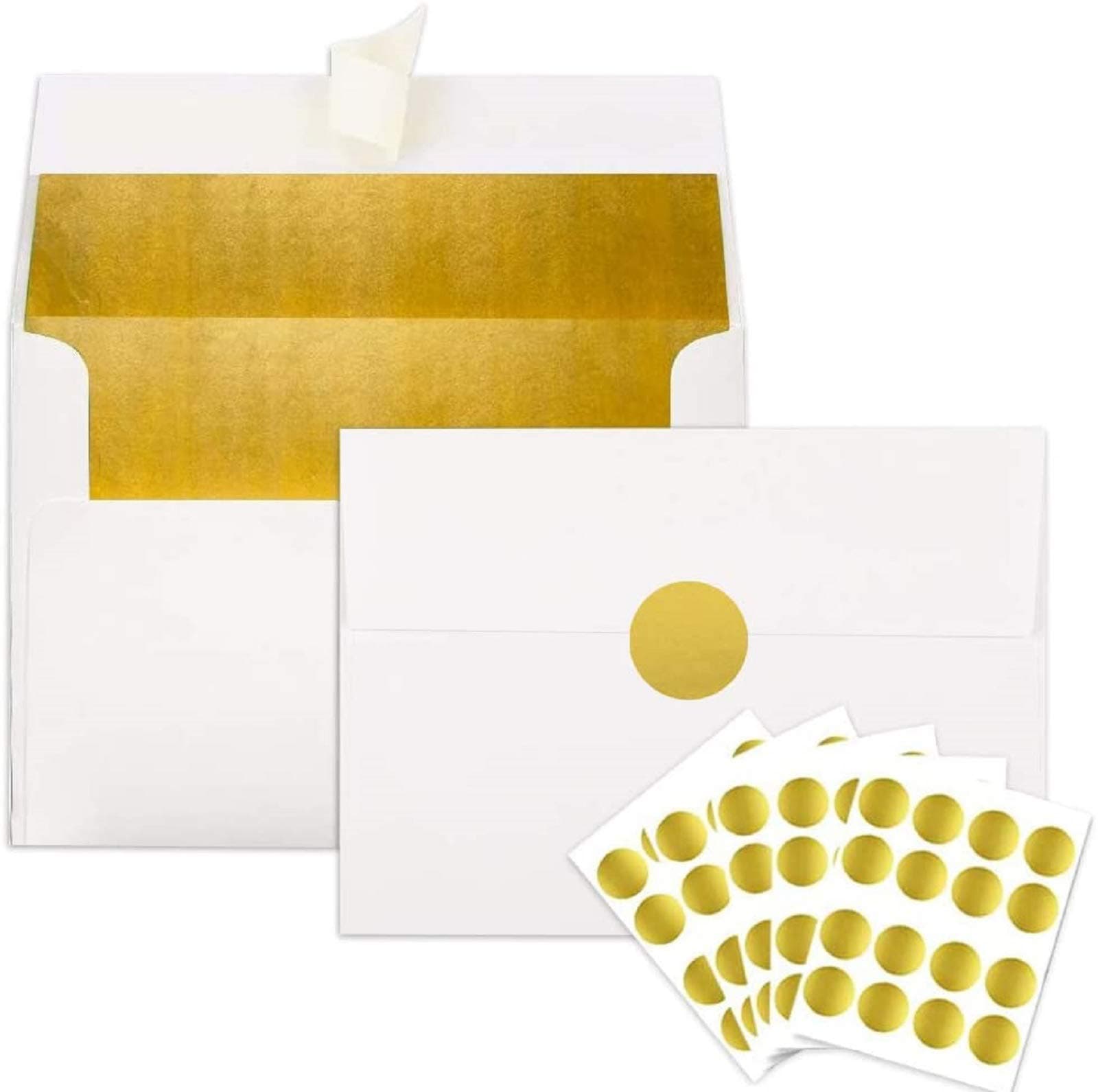 JPSOR A7 Invitation Envelopes Gold Foil-Lined 5 x 7 Inches, 80pcs Self Seal Envelopes with 80pcs Gold Foil Stickers for Weddings, Parties, Graduations, Birthday Invitations