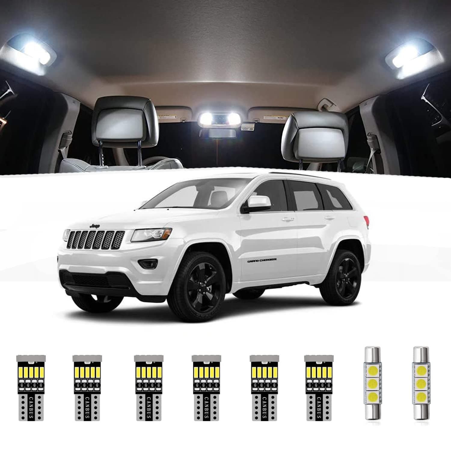 Super Bright White LED Interior Light Kit Package for 2009-2020 Jeep Grand Cherokee Interior LED Lights Kit