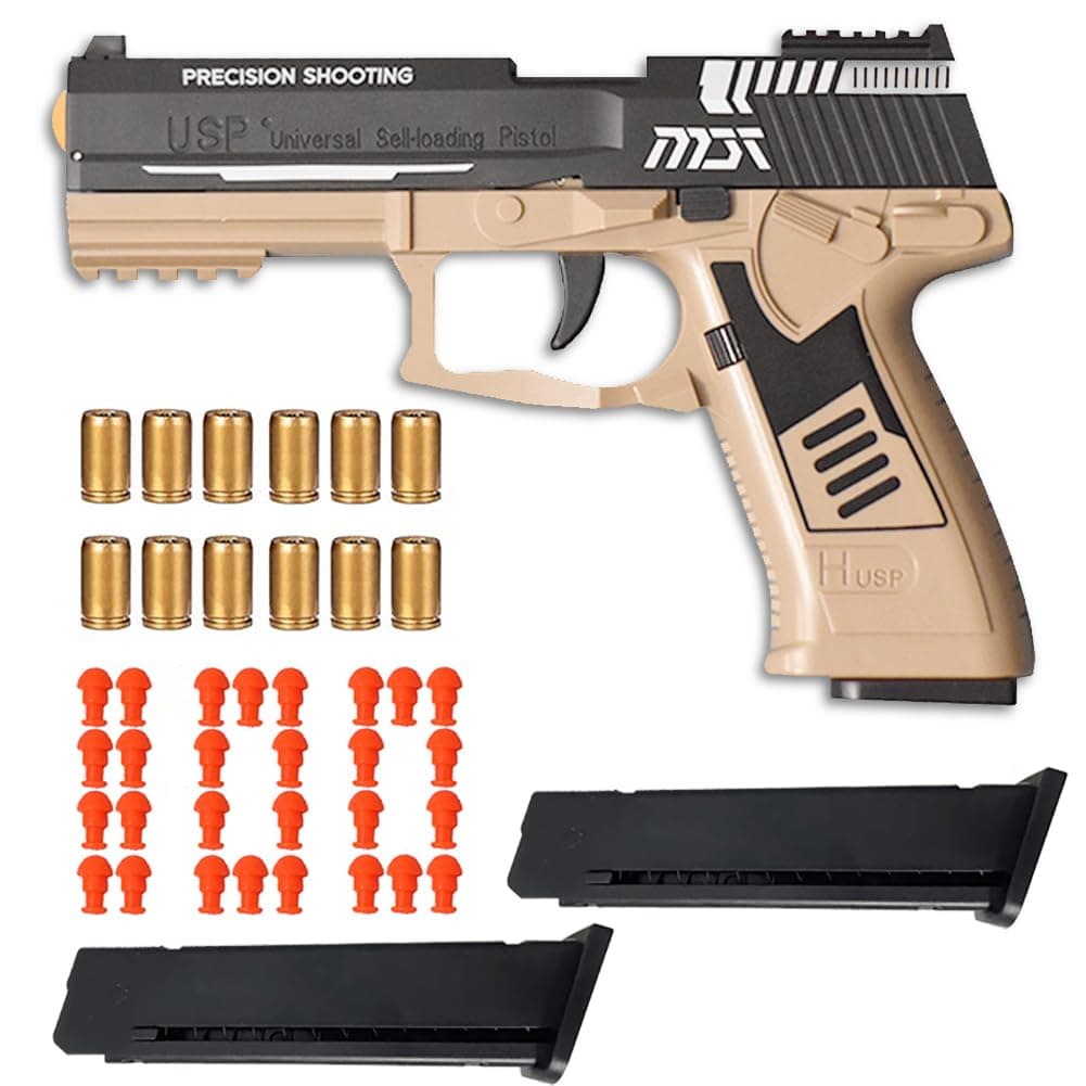 Dreamplay Shell Ejecting Toy Gun, Automatic Pull Back Action Shooting Games Education Model Toy for Kids Gifts