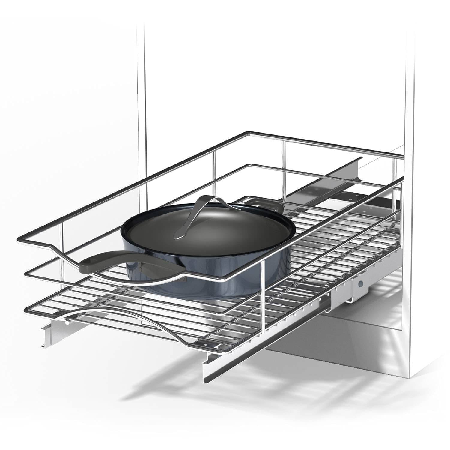 Home Zone Living Pull Out Kitchen Cabinet Organizer with Slide Out Drawer for Space Saving Storage, 14” W x 21” L