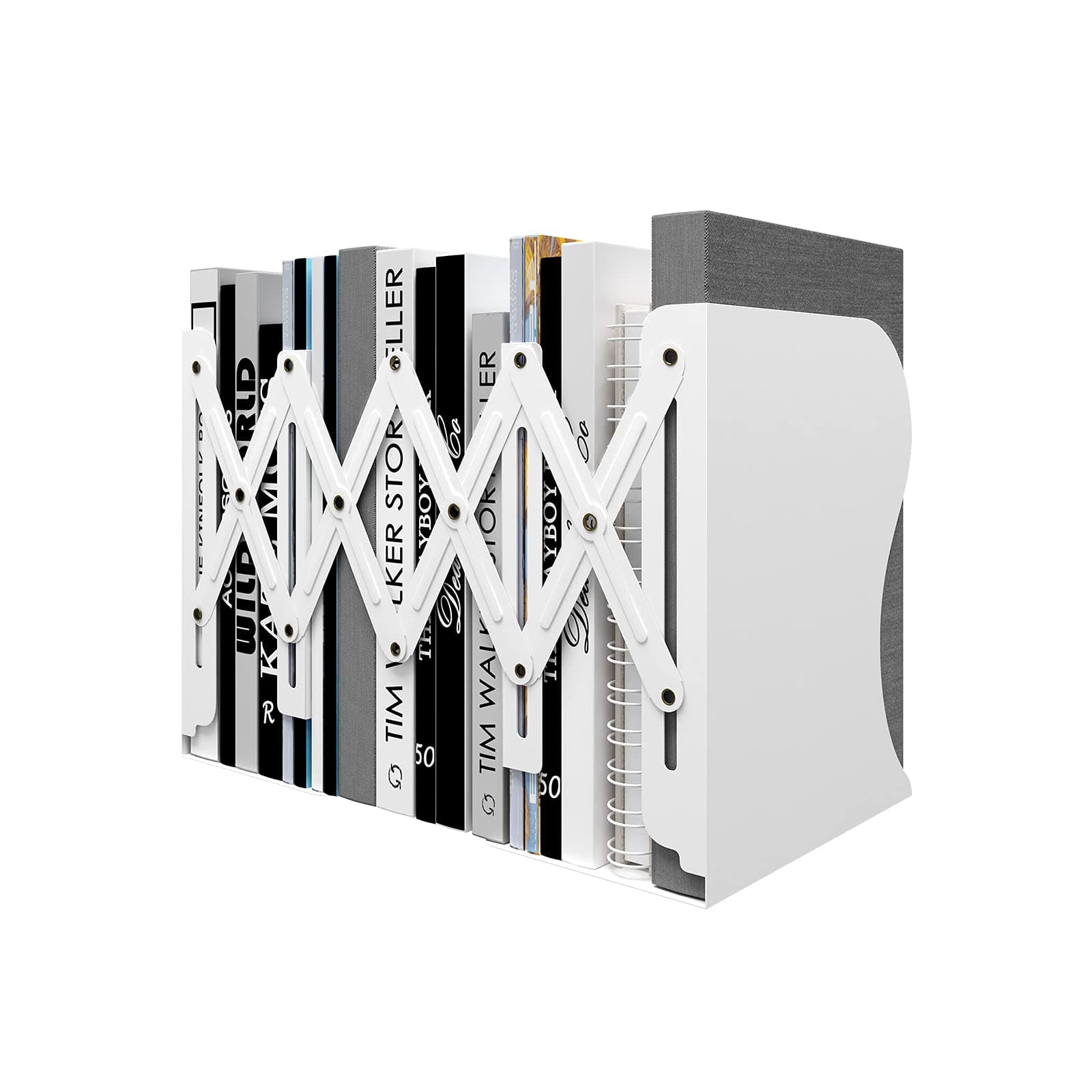 PUNCIA Desktop Adjustable Bookends Expandable Book Binder Holder Table Telescopic Bookshelf Metal Memo Bookcase Rack Shelf for Kid Child Student Office Book File Organizer Storage(White)