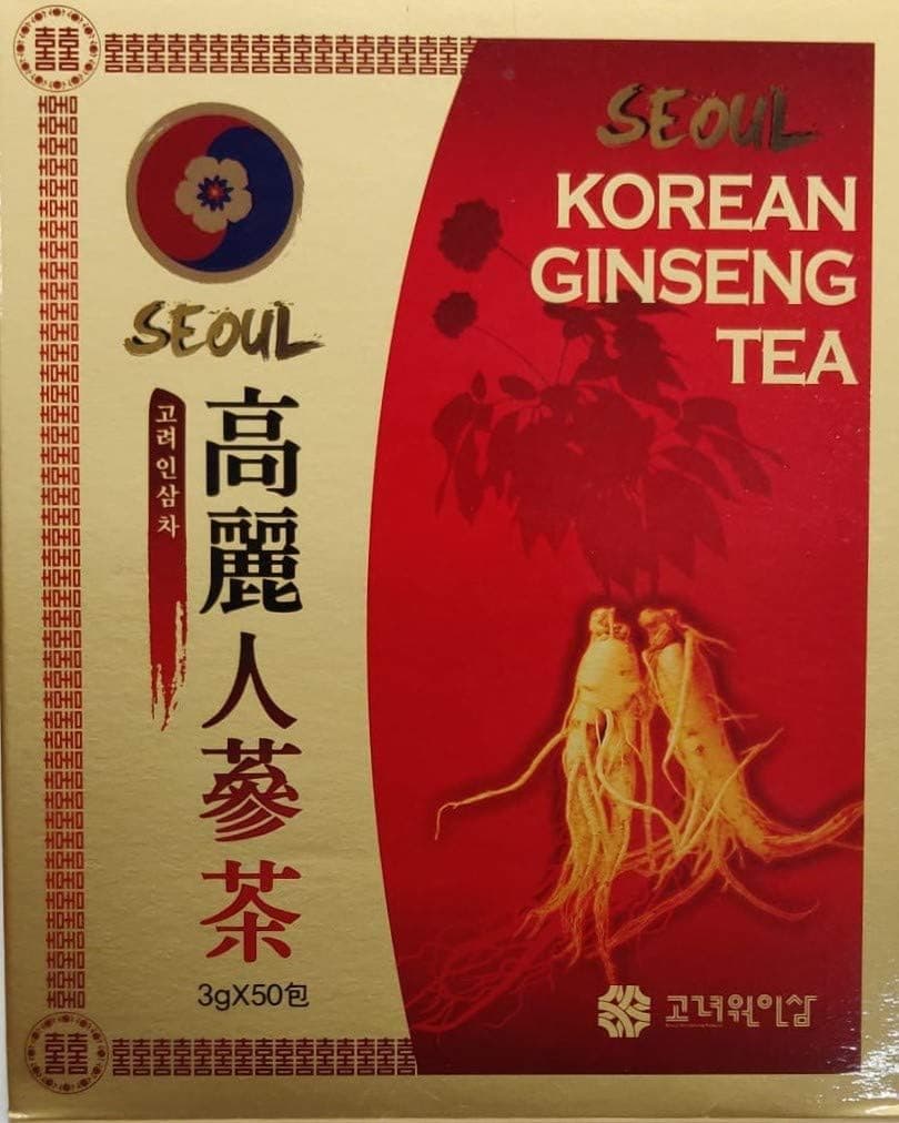Korean Ginseng Tea - Authentic Premium Korean Red Ginseng Root Tea | 50 Sachets (3g Each) for Natural Energy & Wellness (Imported from Korea)