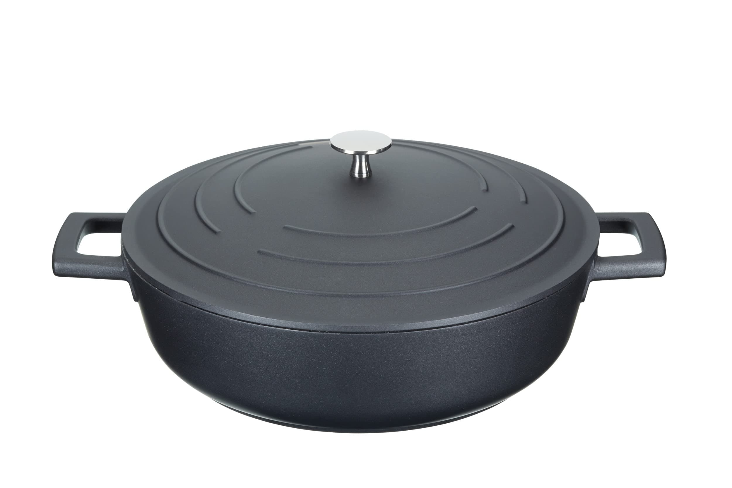 Shallow Casserole Dish with Lid 4L/28 cm, Lightweight Cast Aluminium, Induction Hob and Oven Safe, Black