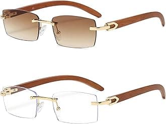 Heptagram Rectangle Fashion Rimless Sunglasses for Women Men Gangster 90s Frameless Shades Retro Vintage Trendy Eyewear