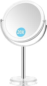 MIYADIVA 20X Makeup Mirror for Dressing Table,Magnified Vanity Mirror with 360°Rotation,Double Sided 1X & 20X Magnifying Mirror on Stand,Bathroom Mirror Free Standing,17 cm