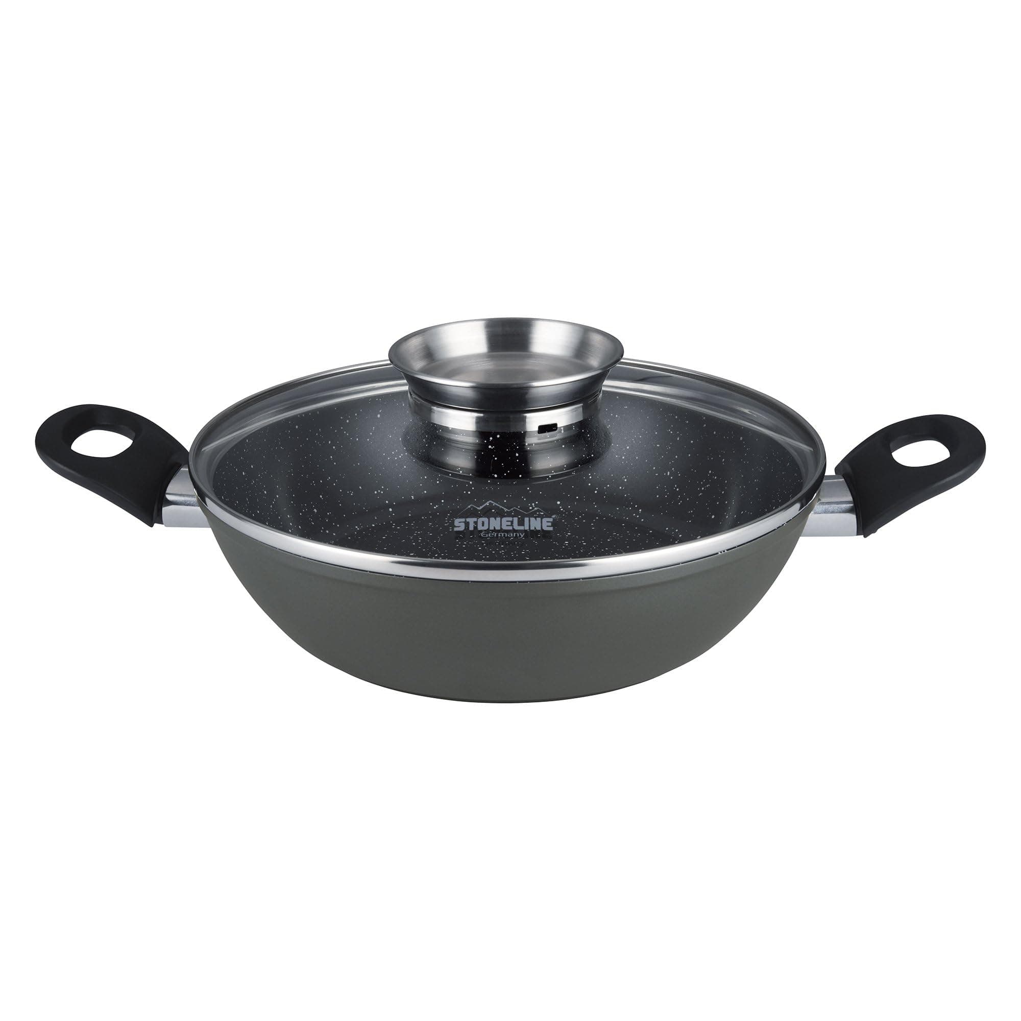 STONELINE Ceramic 24cm Serving pan Anthracite, H 6,5 cm, with Glass lid with Aroma knob