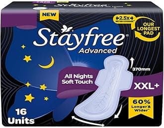 Stayfree Advanced XXXL Thin Sanitary Pads for Women | 16 Soft Cotton Pads for All Night Ultra Comfort | Absorbs 2x More with Wider Back | Prevent Rashes | Odour Control