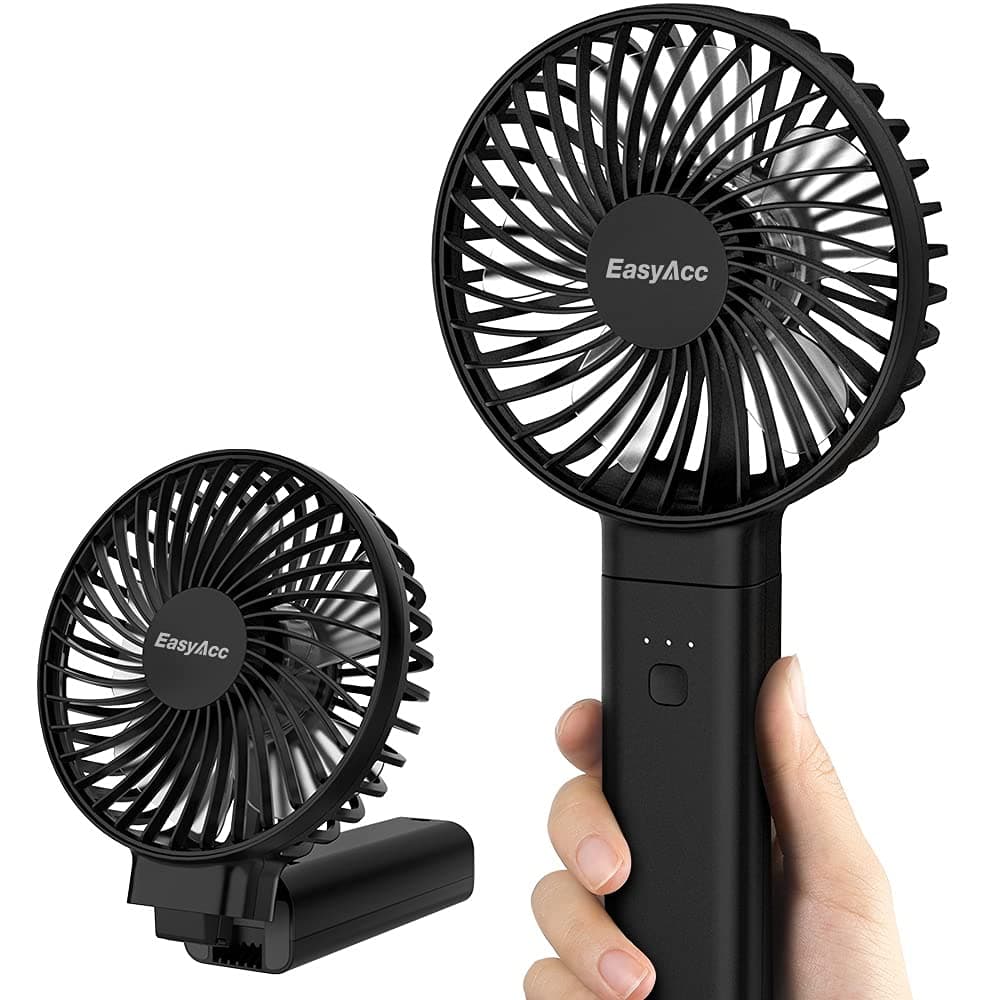 EasyAcc Handheld Fan, Portable USB Fan [Powerful Wind & Quick Cool] Up to 17H 4 Speeds Personal Fan with One Touch Power Off Rechargeable Battery Foldable Adjustable for Home Office Travel-Black