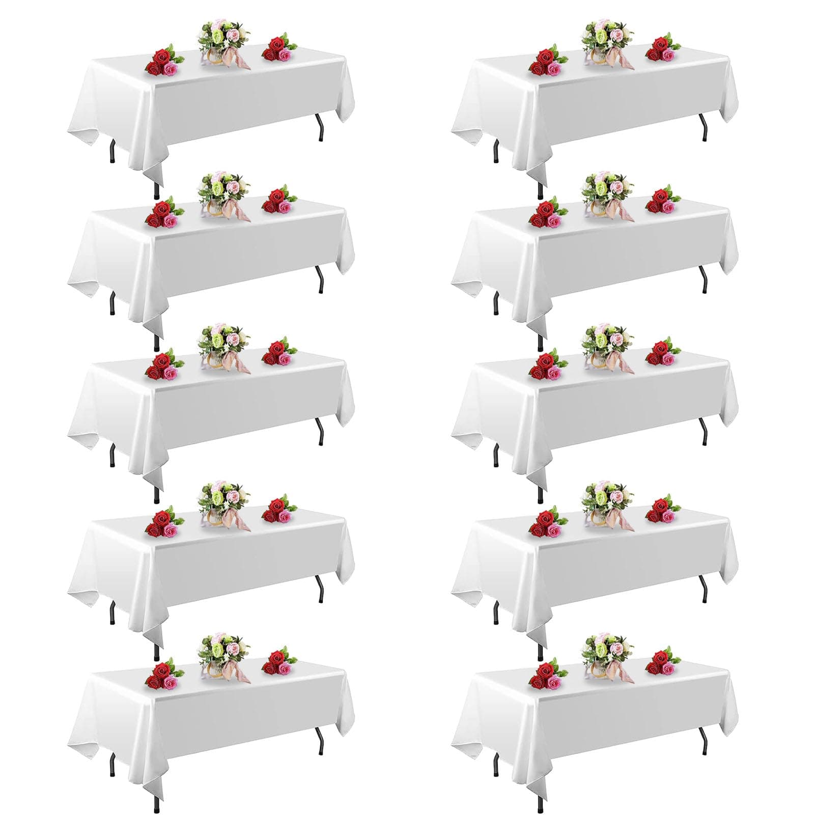 10 Pack White Table Cloth Rectangle Table 60 x 102 Inch Tablecloths for 6 Foot Rectangle Tables. Stain and Winkle Resistant Polyester Washable White TableCloths for Parties Wedding Dining