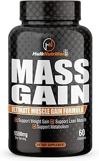 HulkNutrition Bulk Gain Mass & Weight Gainer Capsule for Fast Weight & Muscle Gain, Daily Muscle Building Weight Lifters Supplement for Muscle Growth, Stamina & Strength, For Men & Women - 60 Cap.