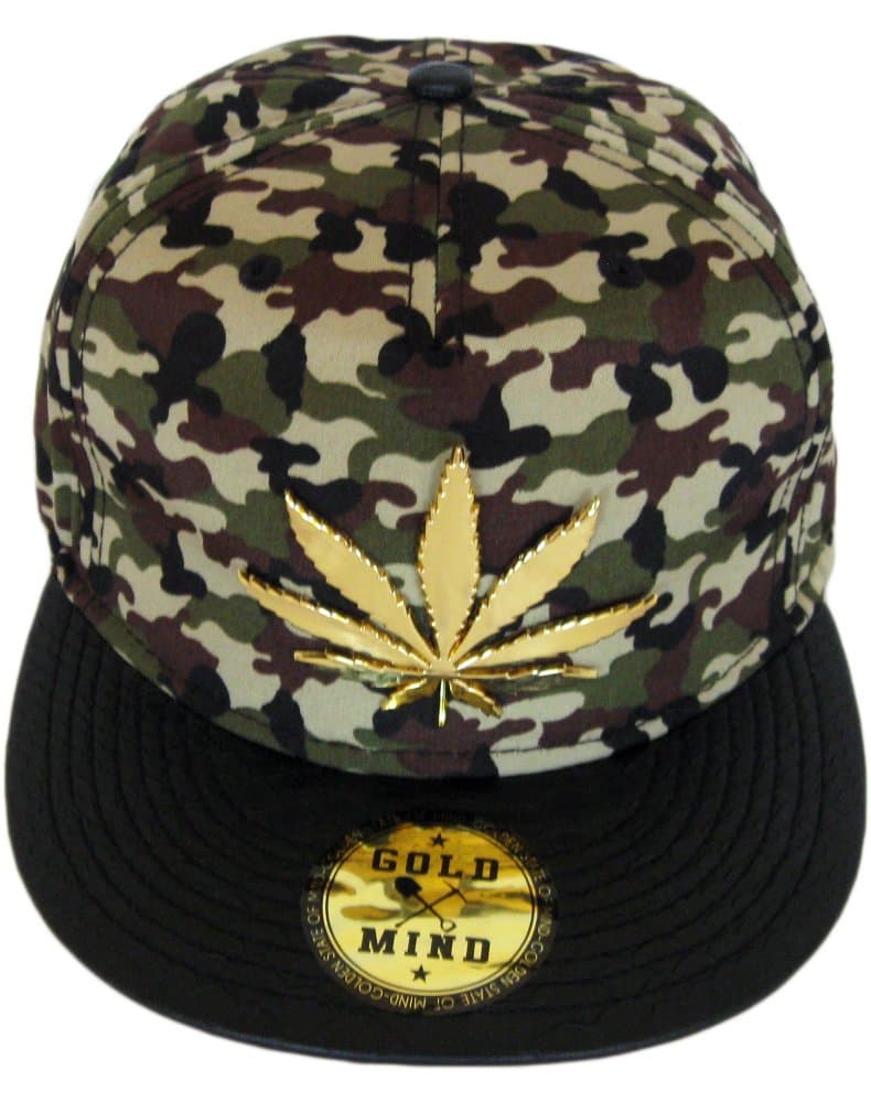 Gold Mind Golden Marijuana Leaf Camo Adjustable Snap Back Hat