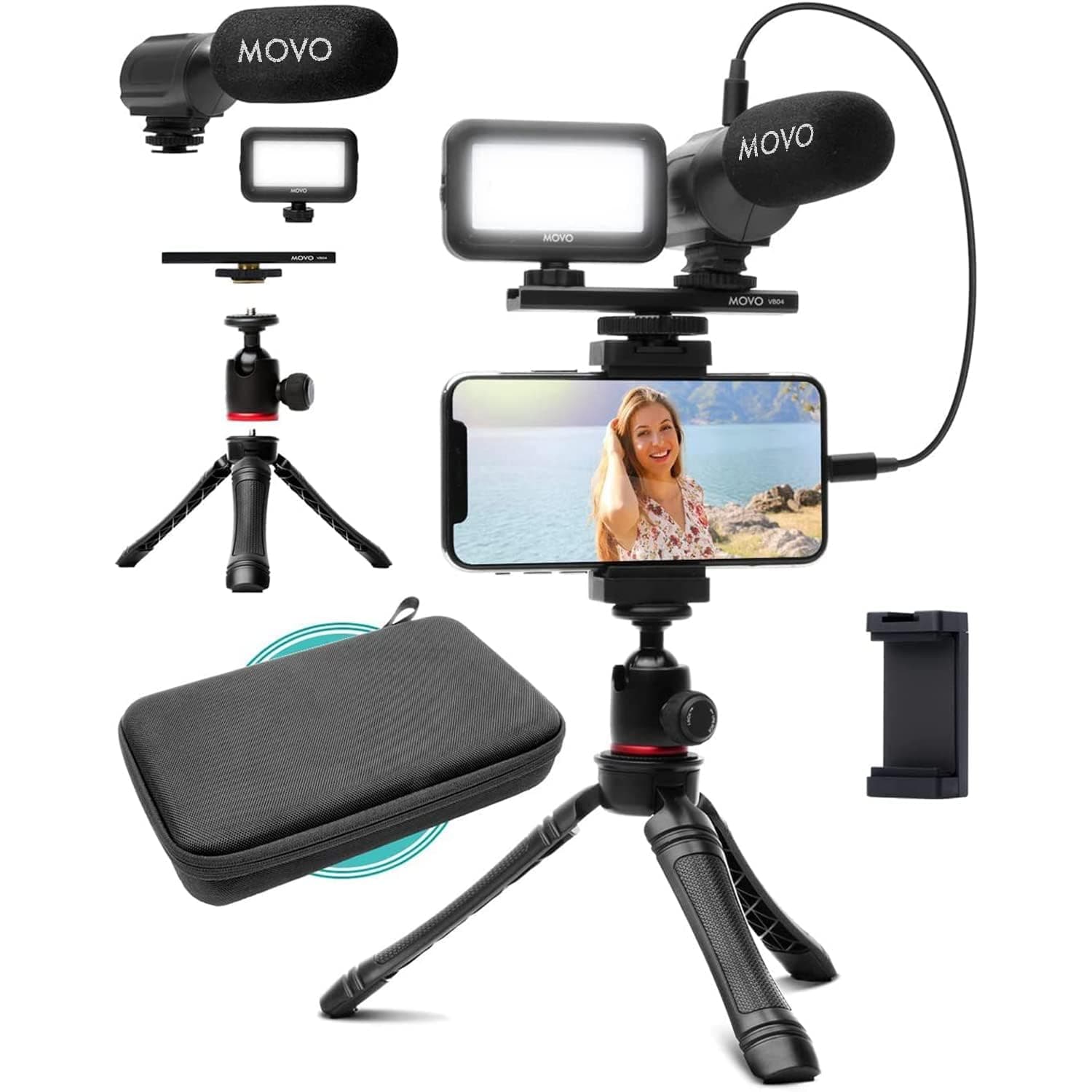 iVlogger Vlogging Kit for iPhone - Lightning Compatible YouTube Starter Kit for Content Creators - Accessories: Phone Tripod, Phone Mount, LED Light and Shotgun Microphone