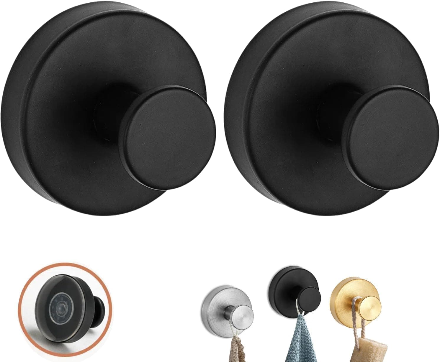 Luxe Hold No-Drill Hooks, 2024 Upgraded Suction Cup Hooks, Stainless Steel Waterproof Suction Cup Hooks for Shower, Bathroom, Hanging Towels, Mounting on Glass Shower Doors, Tile (2 PCS black)
