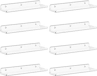 Lifewit Floating Shelves for Wall, 8 Pack Clear Acrylic Shelf 38.1cm Room Decor for Bookcase/Vinyl Record Display/Photo/Picture in Bedroom, Bathroom, Kitchen Storage and Organization 38 x 9 cm/15x4