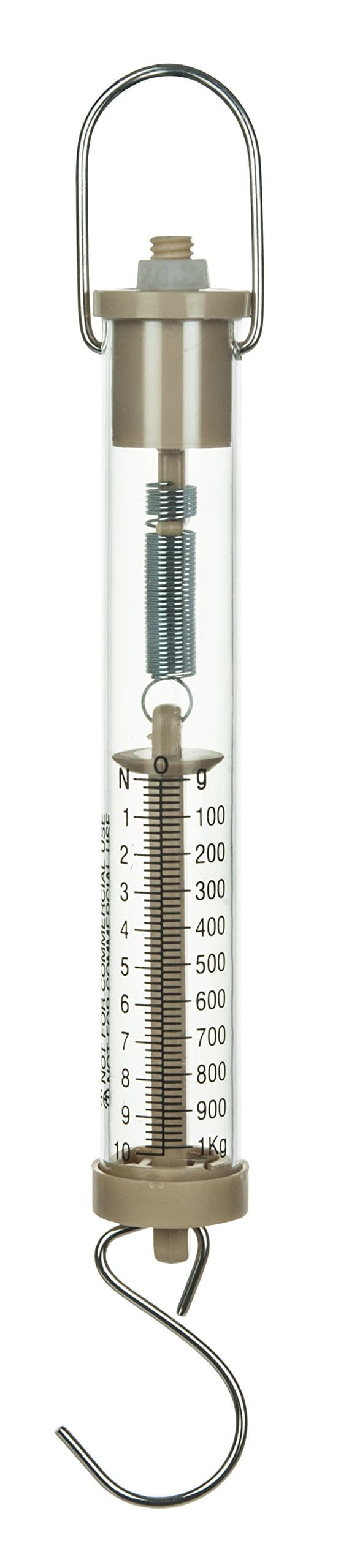 Newton Force Meter Spring Scale - Max Capacity 10N, 1 kg, Dual Scale Labeled.