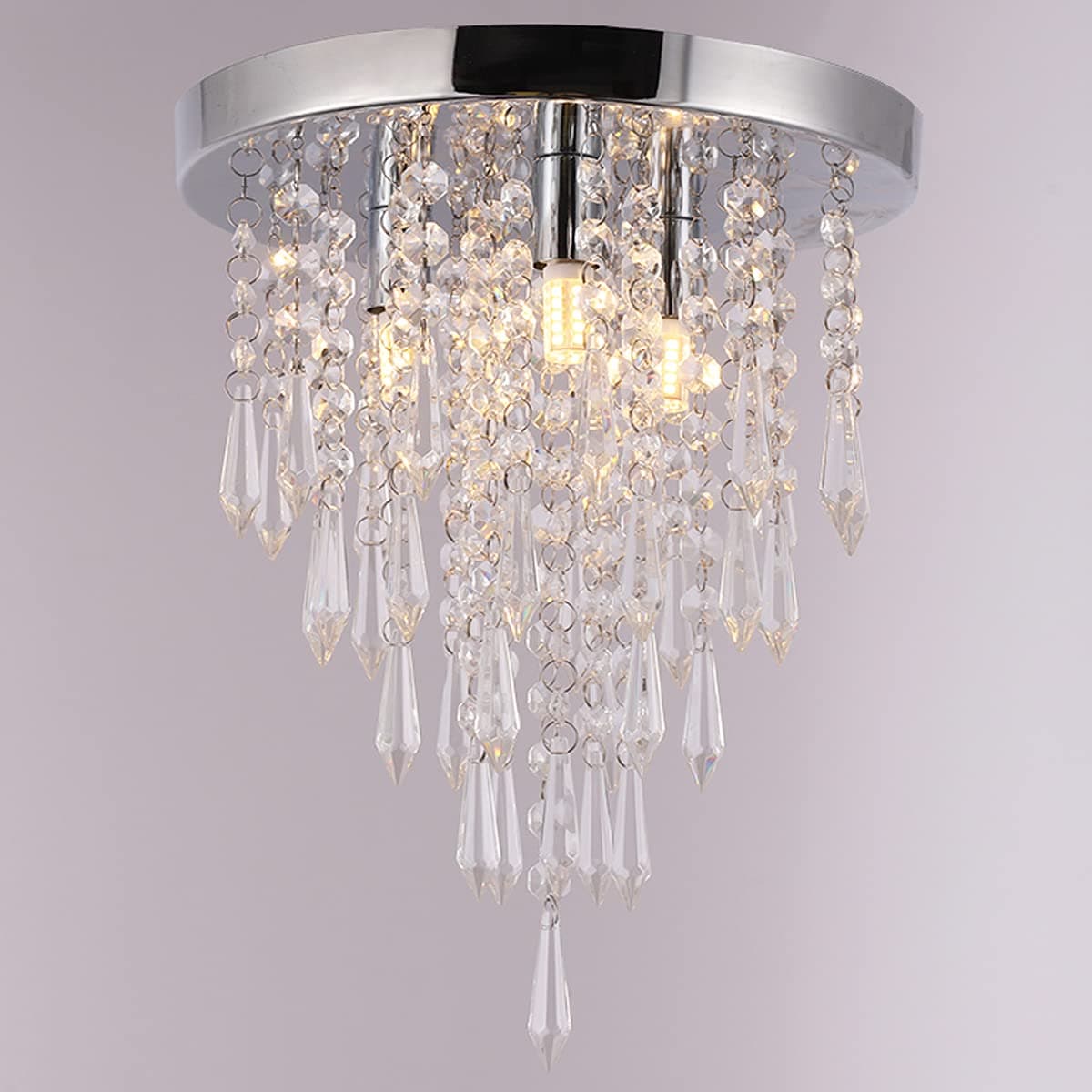 Jaycomey Mini Crystal Chandelier,Modern Crystal Flush Mount Ceiling Light Lamp,3 Lights Chandelier Lighting Fixture for Aisle,Hallway,Corridor,Living Room,Bedroom