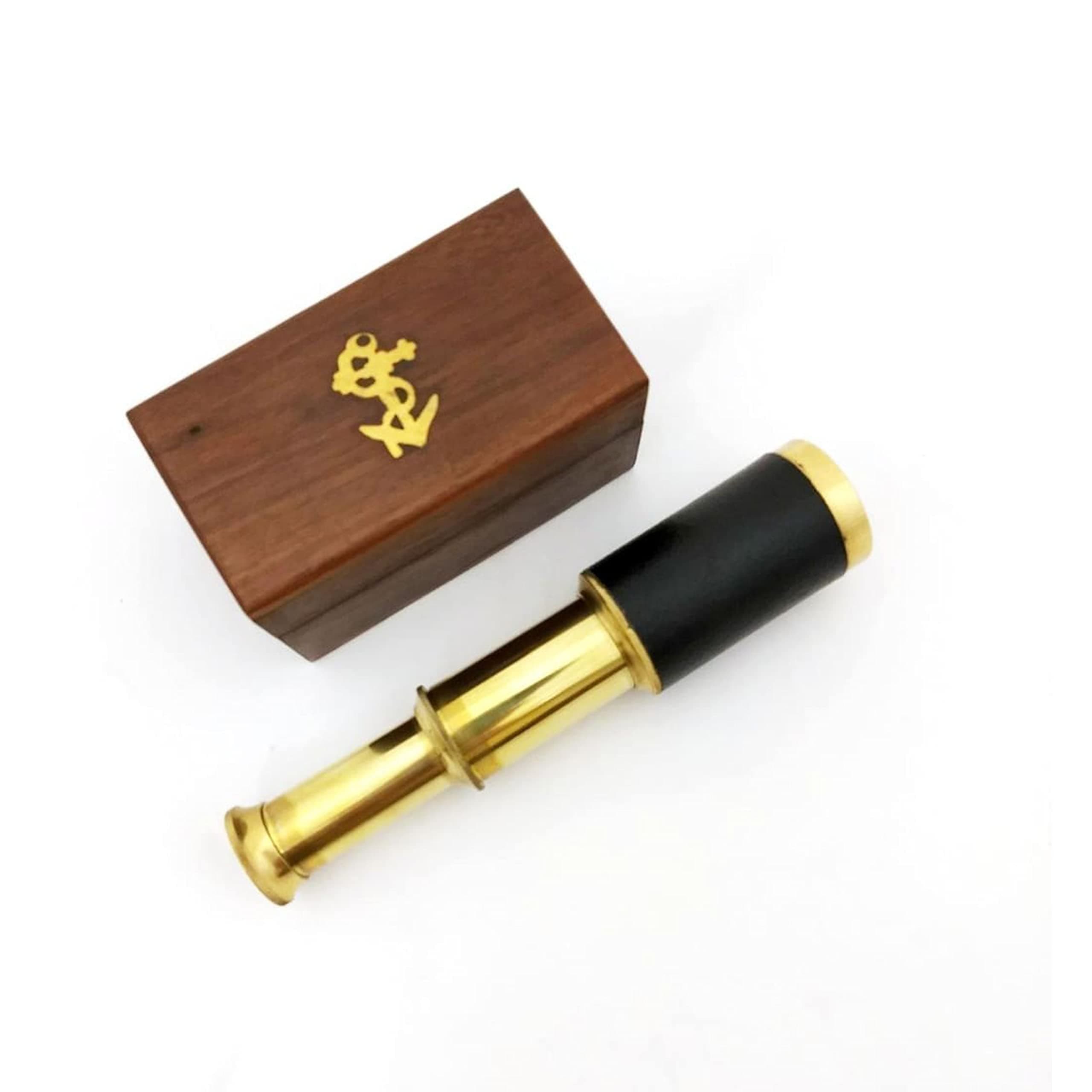 6" Handheld Brass Telescope with Wooden Box - Pirate Navigation