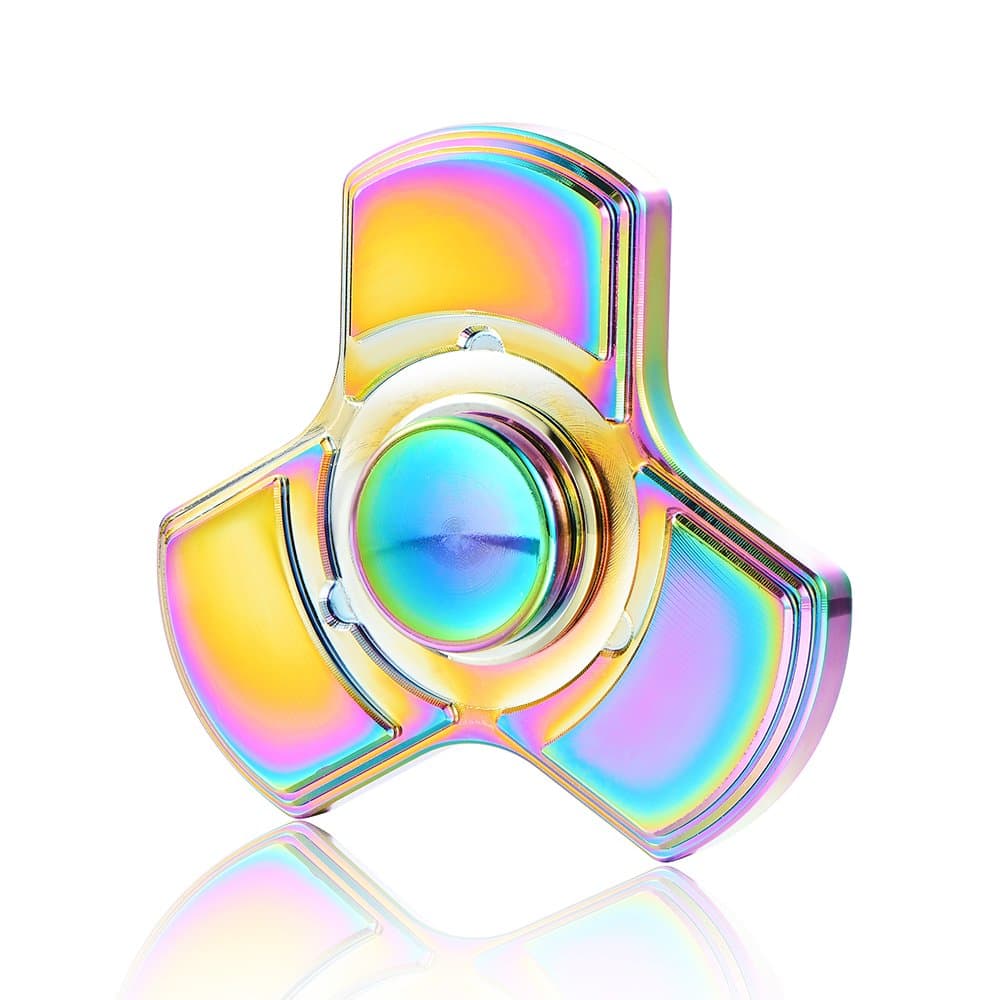 7-10 Mins Spin Time Rainbow Fidget Spinner Metal Play Toy,606 Ceramic Ball Bearing,Super Smooth Quiet Durable,Tri-fidget Viget Spinner Collection for Kid and Adult