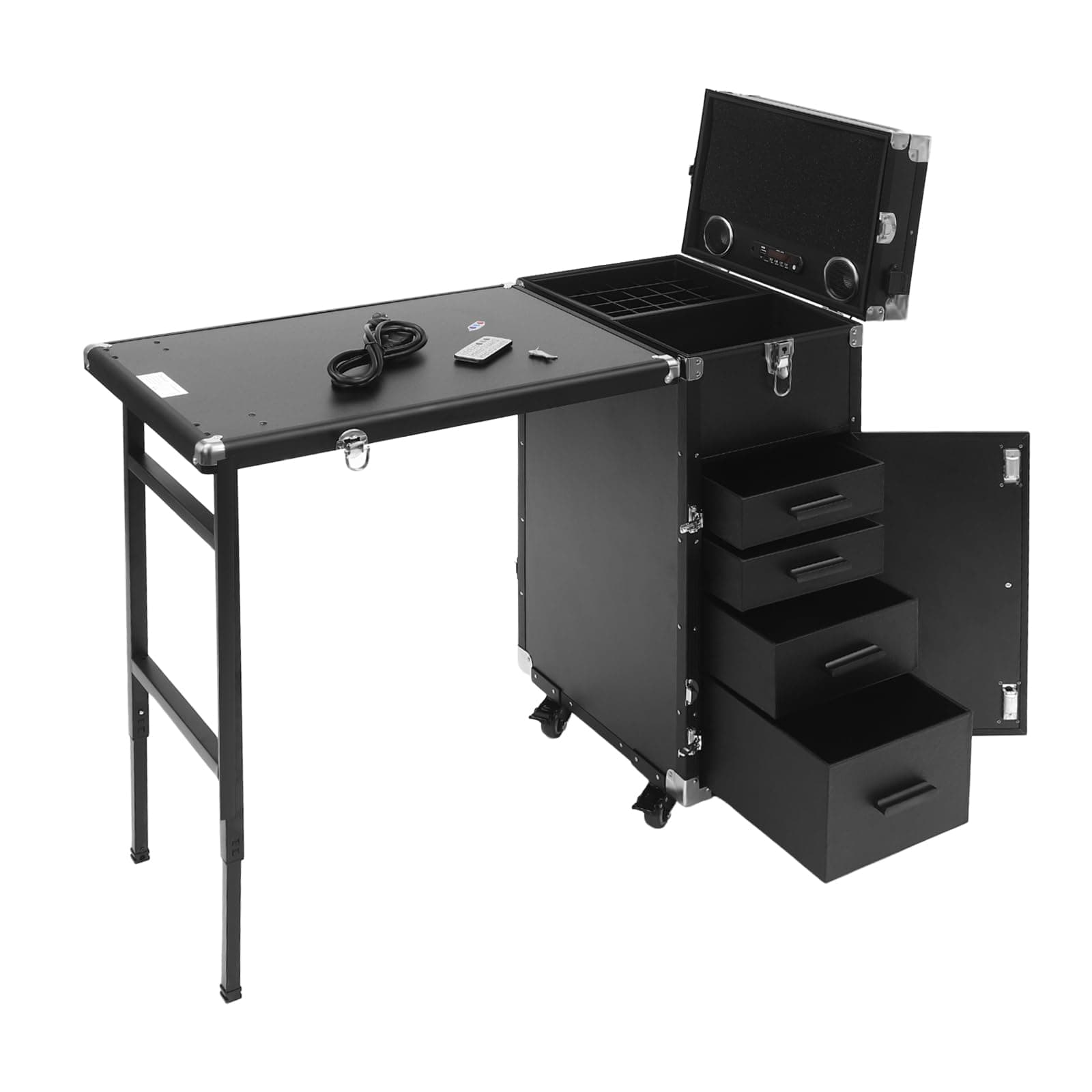 Nail Desk Mobile Station Rolling Makeup Train Case, Foldable Nail Table Manicure Table With Speaker Travel Nail Desk Portable Nail Table Travel Cosmetic Trolley Storage Organizer