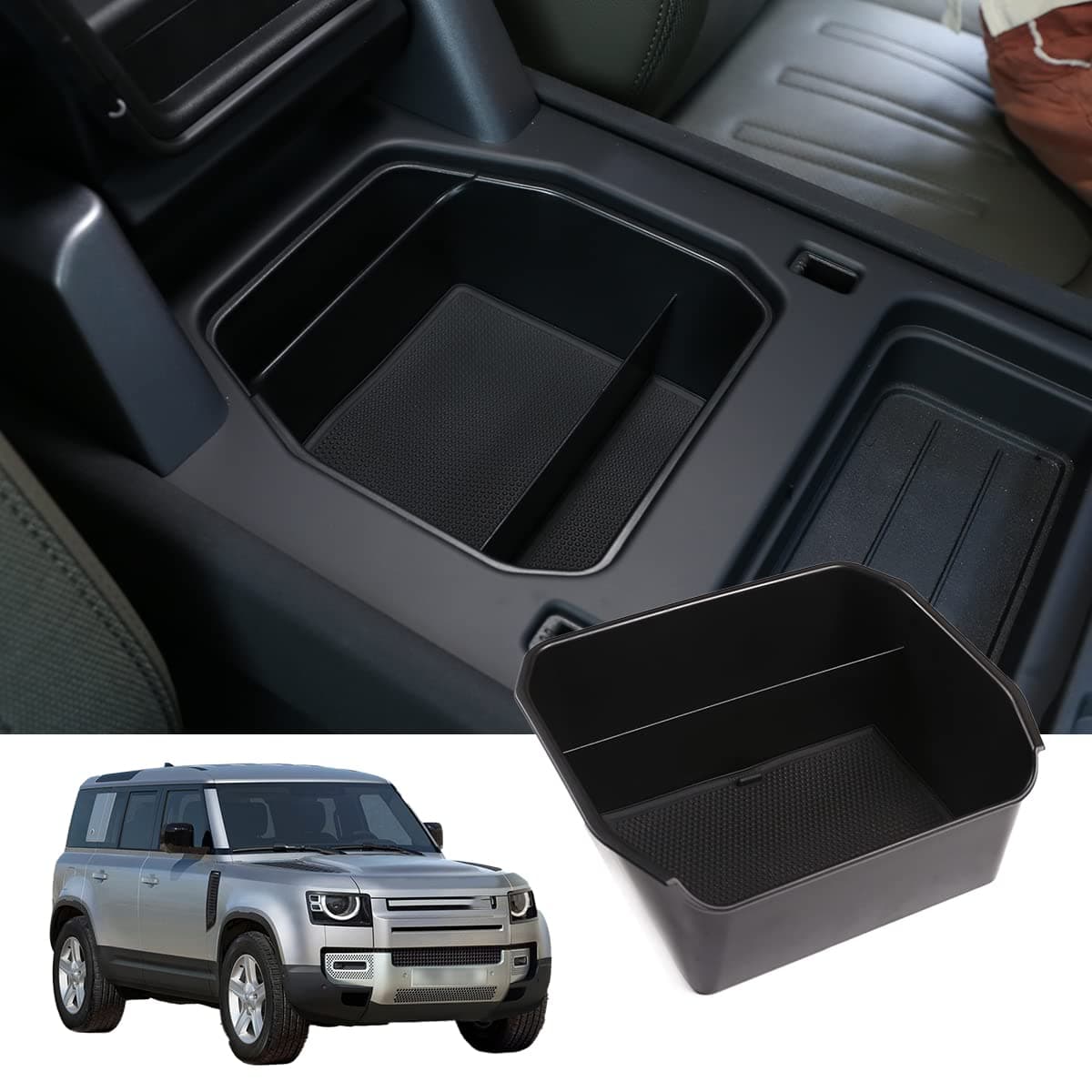 For LR Defender 90 110 2020 2021 Black ABS Interior Center Armrest Box Storage Box Tray Car Accessories