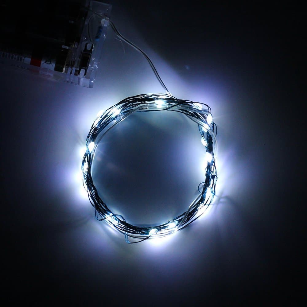 BINZET 7ft 20LEDs Cool White Lights on Long Silver Ultra Thin String Wire LED Starry Fairy Light Battery Operated