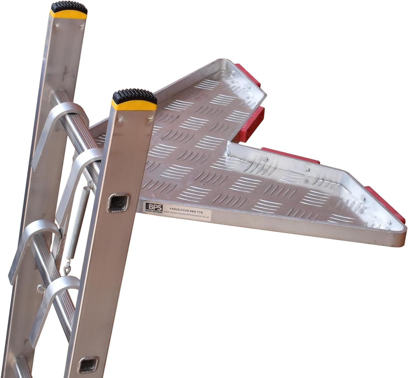 BPS® Complete Ladder Stand Off | V-Shaped Universal Ladder Standoff with Tray | Downpipe Ladder Accessory | Aluminum Stabiliser Rubber Bumper | Heavy Duty Aluminium