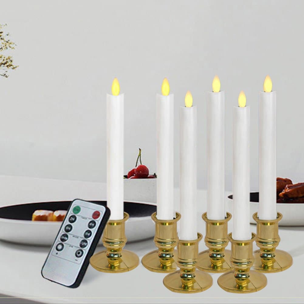 PROKTH Electric Window Candles with Sensor, 6pcs Led Battery Taper Candles Lamp with Timer Candle Light Swing Candle Bar Flicker Warm Flame