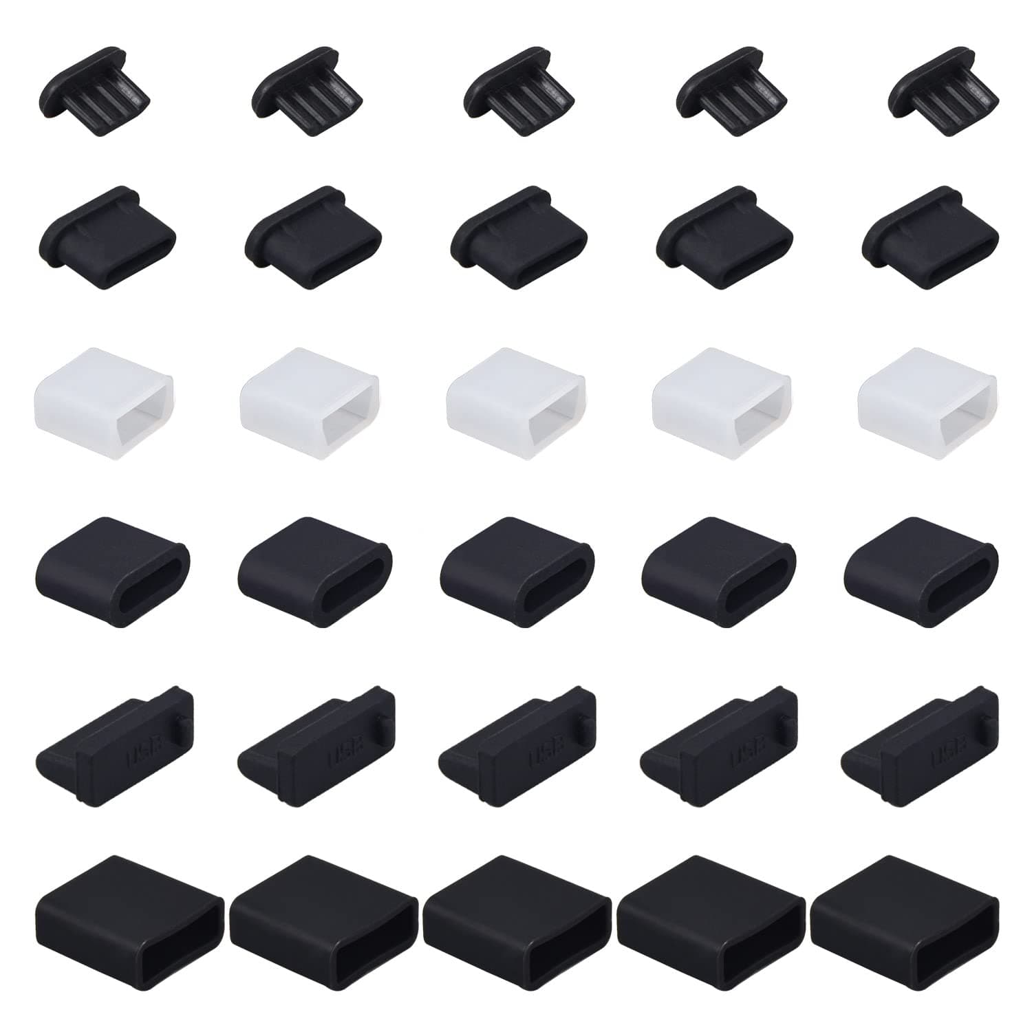 imComor30PCS 6 Types USB Anti Dust Plug Cover, Silicone USB Type-C Dust Stopper, Micro USB Cap Port Protector, Anti Dust Cover Protector Plugs Cap for USB Type C, USB A, Micro USB Ports (30PCS)