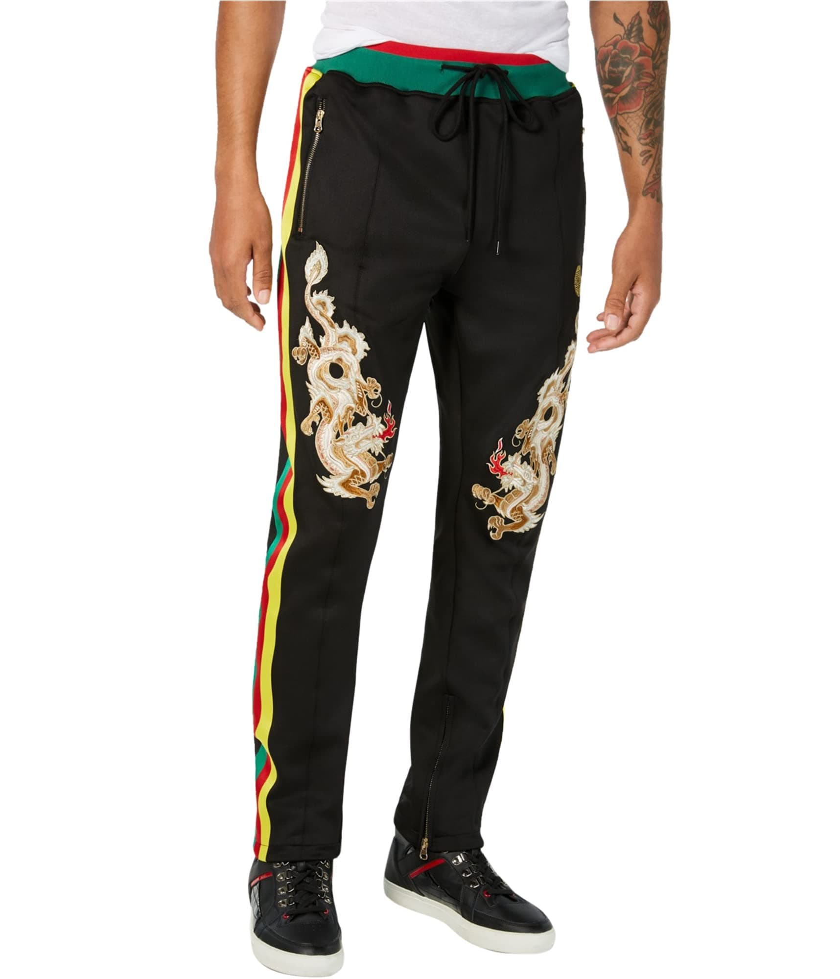 Mens Zippered Pockets Athletic Track Pants