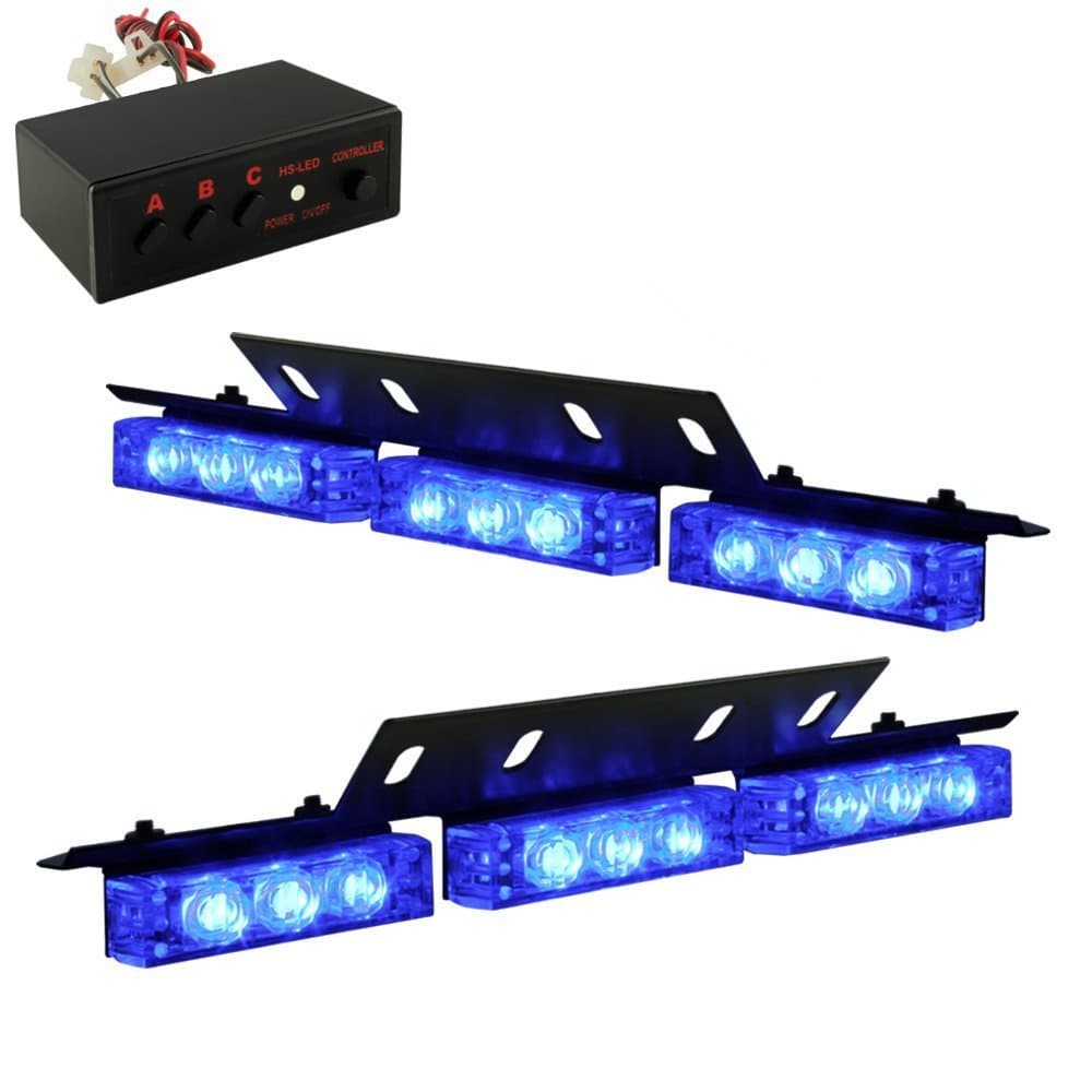 18 x Ultra Bright Blue LED Emergency Warning Use Flashing Strobe Lights Bar For Windshield Dash Grille