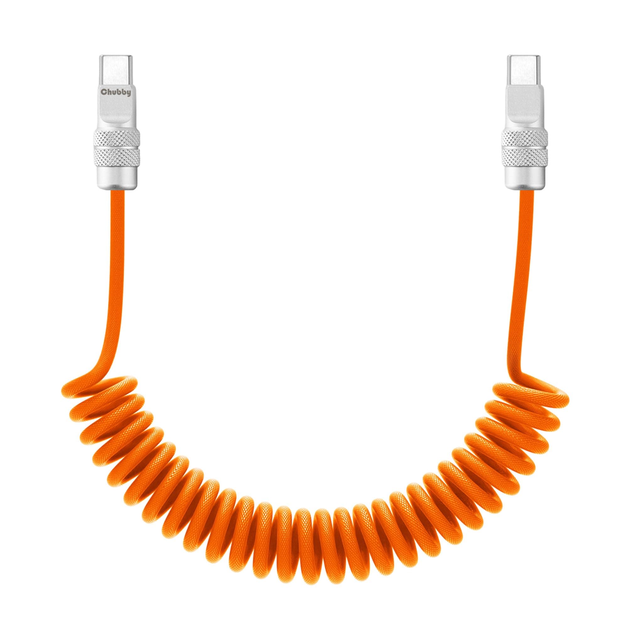 chubbycable Curly Chubby 240W Coiled USB C Fast Charging Cable Durable Braided Charger Cord for Car Compatible with iPhone 17-15 Series iPad, Orange, Type-C to Type-C, 2.13FT-6.56FT