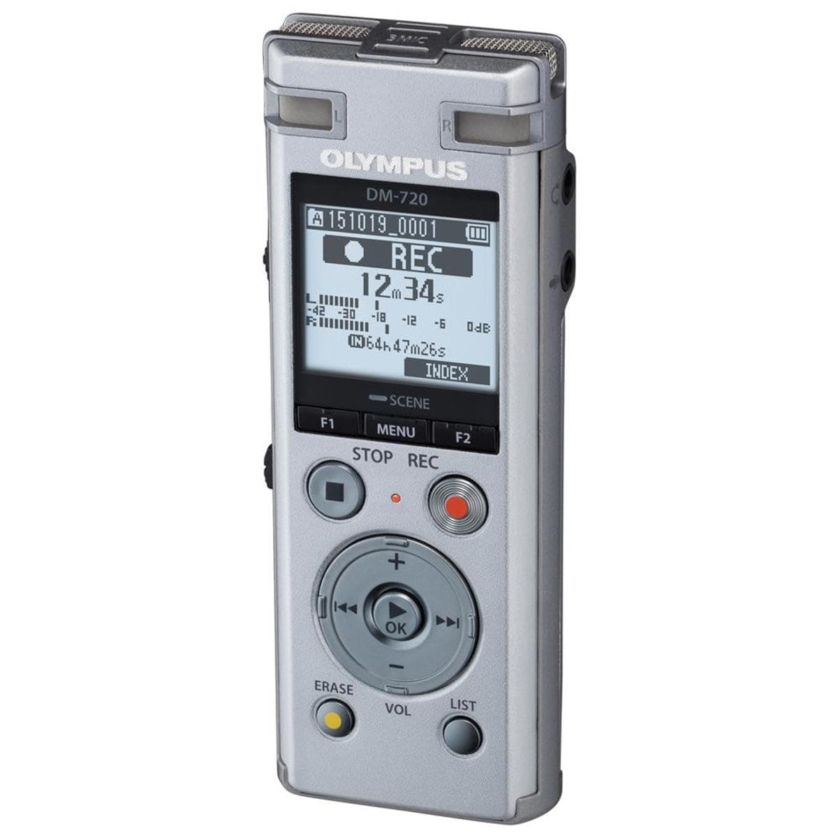 OM SYSTEM Olympus Voice Recorder DM-720 with 4GB, Micro SD Slot, USB Charging, Direction PC Connection, Transcription Mode, Silver