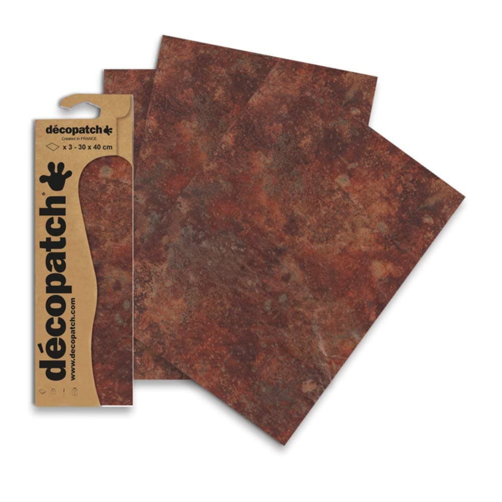 Décopatch - Ref C808C - Brown Rustic Vintage Effect Paper Pack - Each Sheet 30 x 40cm, Pack of 3 Paper Sheets - Best Used With Décopach Glue & Varnish, Brown & Red