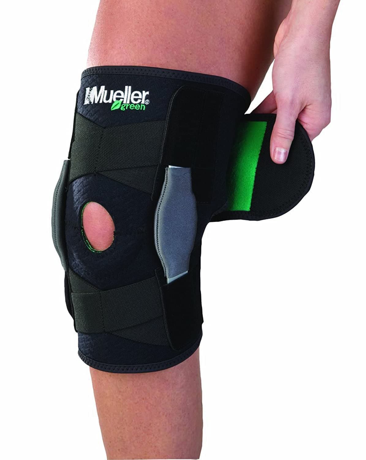 Adjustable Hinged Knee Brace, One Size, Black/Green