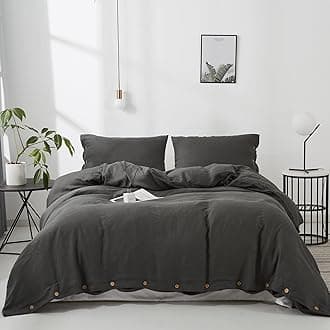 Simple&Opulence 100% Linen Duvet Cover Set 3pcs with Coconut Button Closure Natural French Washed Flax Solid Color Soft Breathable Farmhouse Bedding - Dark Grey, King Size