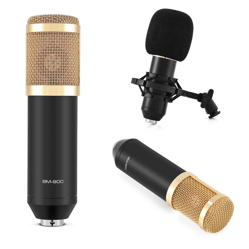 Zerone Cardioid Condenser Microphone, BM-900 Professional Studio Broadcasting Microphone Set wtih Shock Mount, Noise Canceling Microphone Sound for Studio Recording & Brocasting