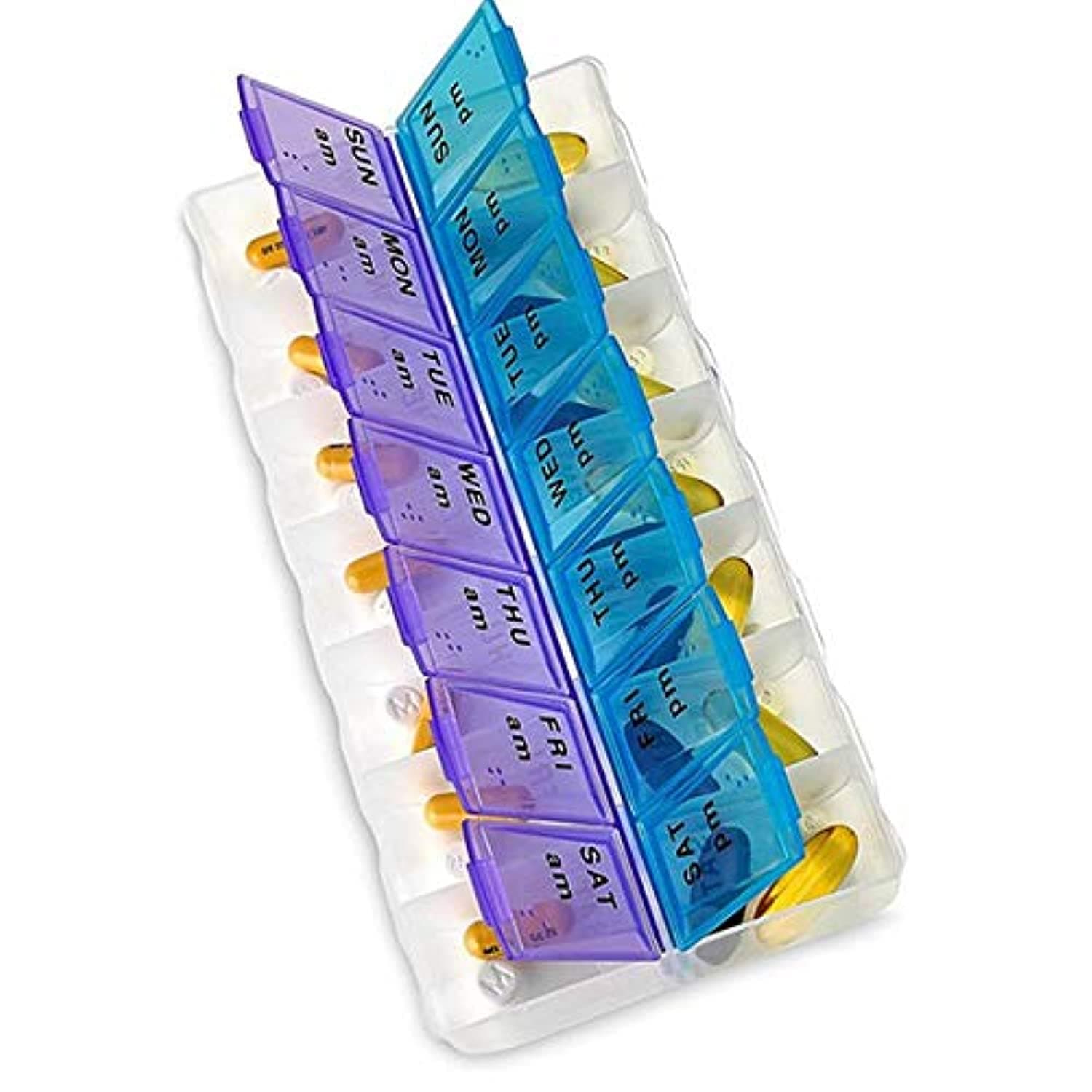 U-HOOME Large Weekly Pill Box 7 Day Am/Pm Daily Pill Organizer Twice A Day 14 Compartment Medication Storage Case