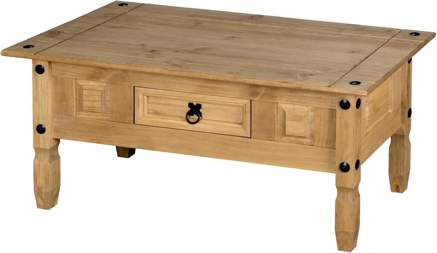 Corona Coffee Table 1 Drawer, Mexican Waxed Pine Solid Wood