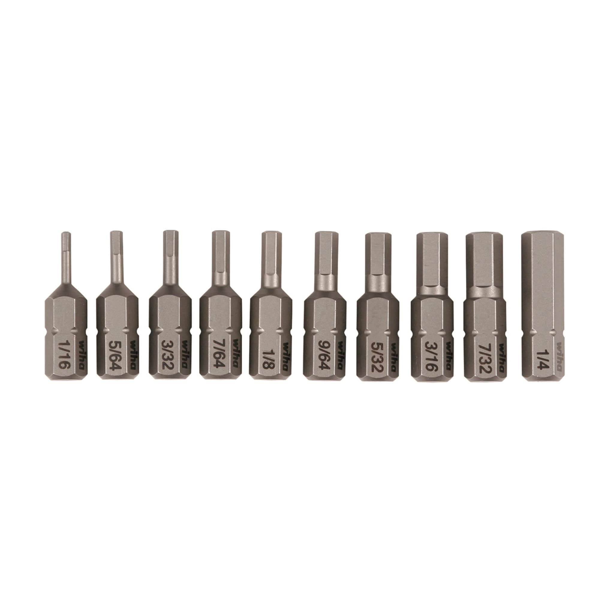 Wiha 72596 10 Piece Hex SAE Insert Bit Set