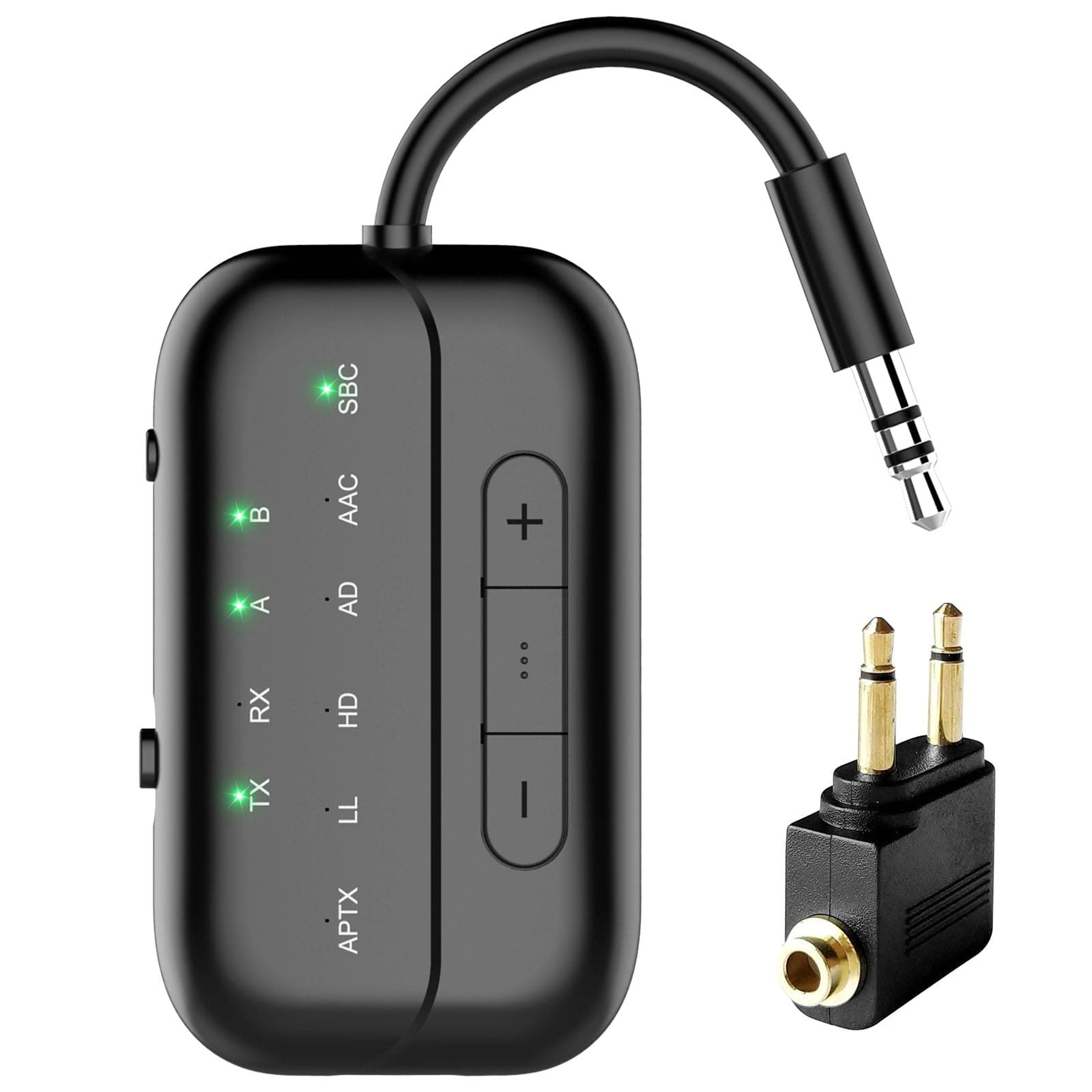 2026 Pro Bluetooth 5.4 Transmitter Receiver with Qualcomm Chipset,2-in-1 Airplane Wireless Adapter for Flight,TV,PC,Gym,Switch,Works with 2 AirPods/Headphones;Audio AUX Receiver for Car/Home Stereo