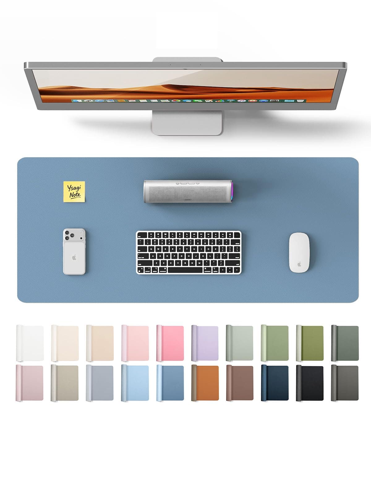 YSAGi Leather Desk Protector, Office Mat, Large Mouse Mat, Non-Slip PU Leather Blotter, Laptop Desk, Waterproof Writing Pad for Office and Home (Blue, 23.6" x 13.8")