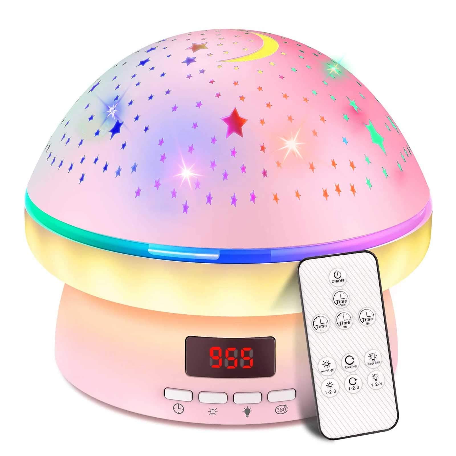MINGKIDS Timer Rotation Star Projector Twinkle Night Light (Pink)
